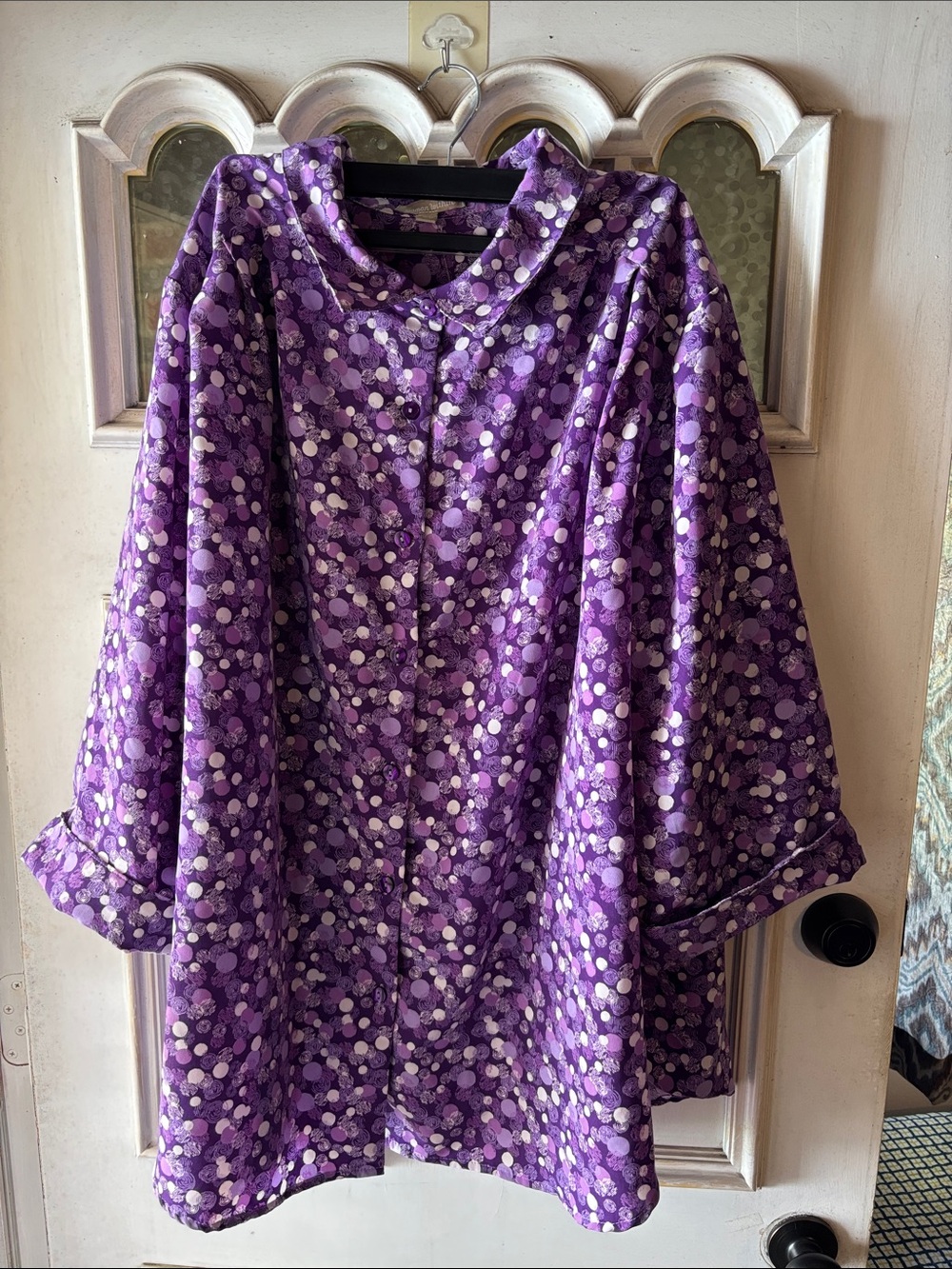 Woman Within Purple & White Polka Dot Print Tunic